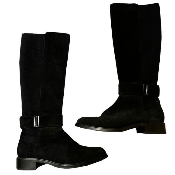Aquatalia Shoes - Aquatalia Womens Giada Riding Boots Black Block Heel Zipper Leather Italy 8